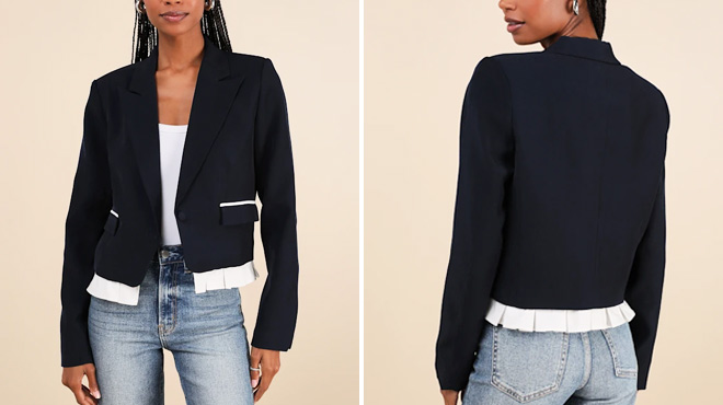 Lulus Preppy Charm Navy Blue Ruffled Blazers