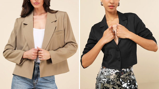 Lulus Suave Presence Tan Cropped Blazer