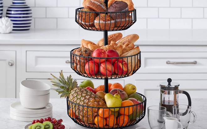 Members Mark 3 Tier Basket Stand in Black Color Members Mark 3 Tier Basket Stand in Black Color