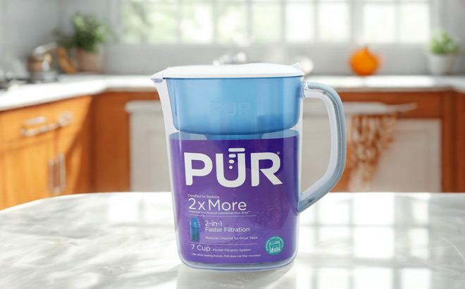 PUR 7 Cup Water Filtration Pitcher on a Table