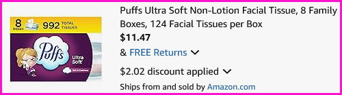 Puffs Tissues Checkout Screen