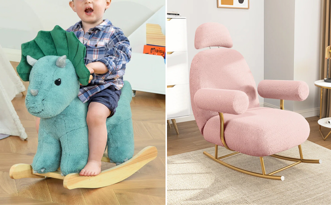 Qaba Kids Plush Ride on Rocking Horse and Willa Arlo Interiors Georgetown Rocking Chair