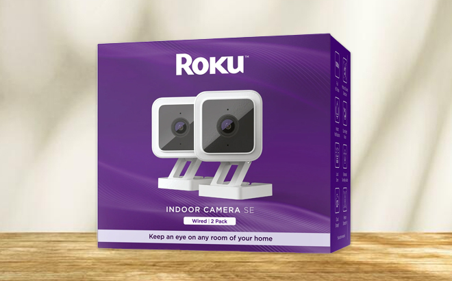 Roku Indoor Security Camera 2 Pack on a Table Roku Indoor Security Camera 2 Pack on a Table