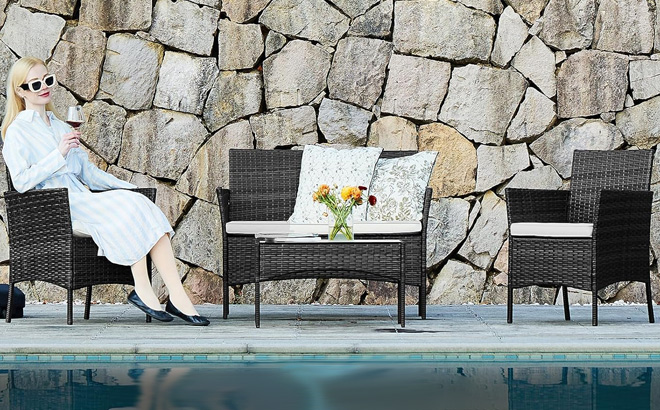 Sweetcrispy Patio Furniture Set 4 Piece Next to the Swimming Pool Sweetcrispy Patio Furniture Set 4 Piece Next to the Swimming Pool