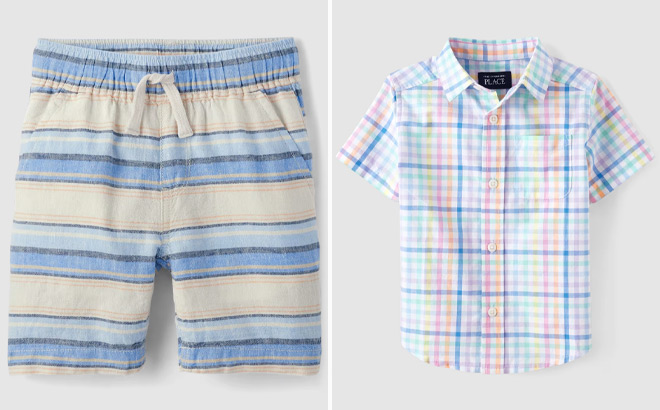 The Childrens Place Boys Striped Linen Blend Pull On Jogger Shorts