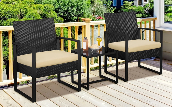 Topeakmart 3-Piece Modern Rattan Chairs & Table Set Topeakmart 3-Piece Modern Rattan Chairs & Table Set