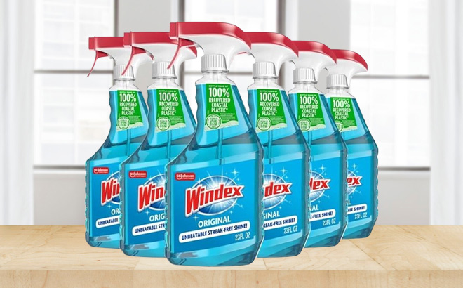 Windex Glass and Window Cleaner 6 Pack on the Table