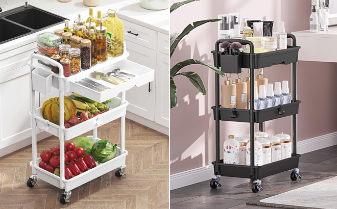 3 Tier Rolling Cart with Drawer