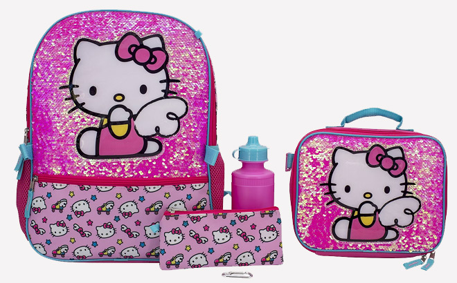 5 Piece Hello Kitty Backpack Set with Matching Lunch Bag 5 Piece Hello Kitty Backpack Set with Matching Lunch Bag