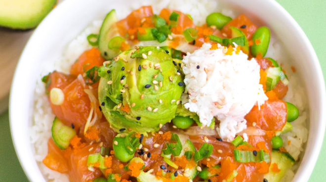 A Scoop of Avocado on a Pokeworks Entree A Scoop of Avocado on a Pokeworks Entree