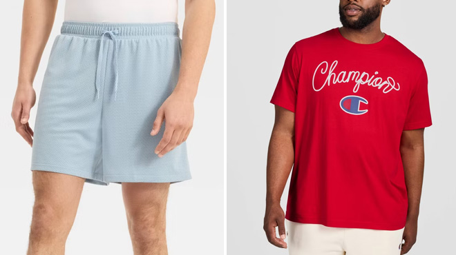 All In Motion Mens Mesh Shorts and Champion Mens Graphic T Shirt