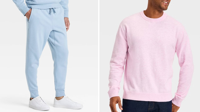 All in Motion Mens Cotton Fleece Jogger Pants and Goodfellow Co Mens Soft Knit Crewneck Sweater