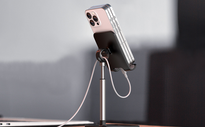 An iPhone on the LISEN Adjustable Cell Phone Stand