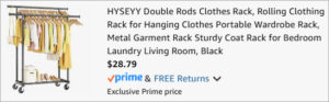 Checkout page of HYSEYY Double Rods Clothing Rack