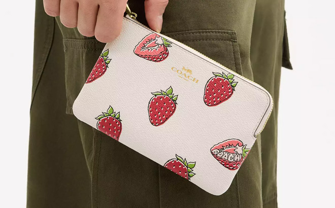 Corner Zip Wristlet With Strawberry Print