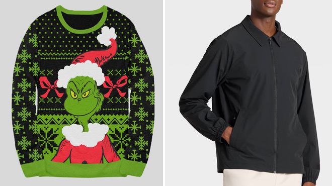 Dr Seuss Mens The Grinch Sweater and All in Motion Mens Coaches Jacket