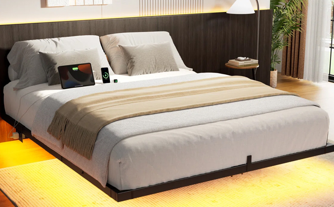 Ebern Designs Zoller Floating Bed with LED Charging Station