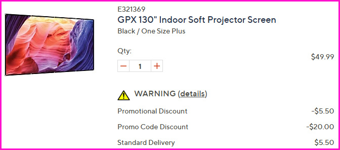 GPX Projector Screen Checkout Screen
