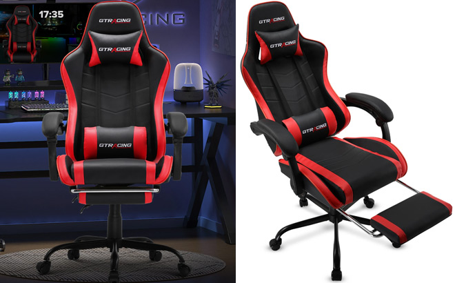 GTRACING GTWD200 Ergonomic Gaming Chair with Adjustable Pillows and Footrest