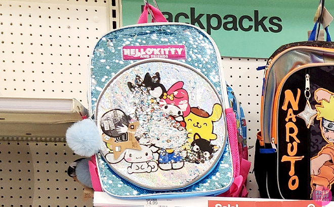 Hello Kitty Kids Sanrio Single Backpacks on a Rack in a Store