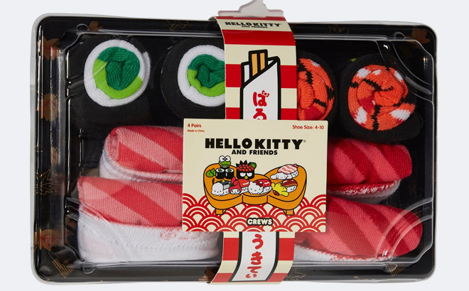 Hello Kitty Womens Crew Socks Sushi Gift Box