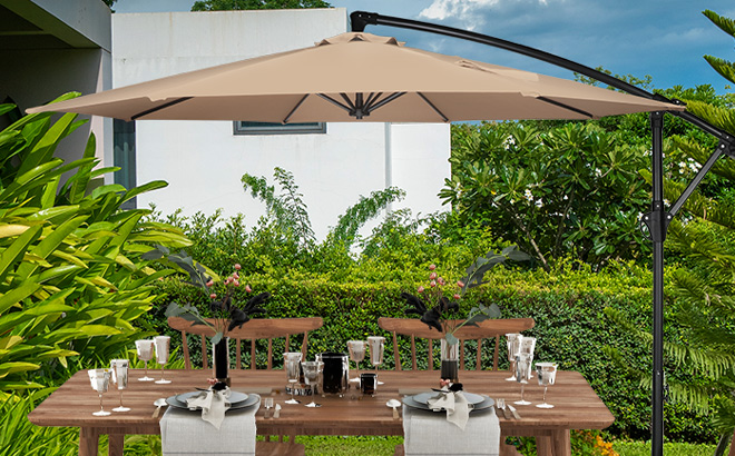InfiniPower 10ft Cantilever Patio Hanging Umbrella