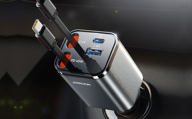 JOYROOM Retractable Car Charger in Gray