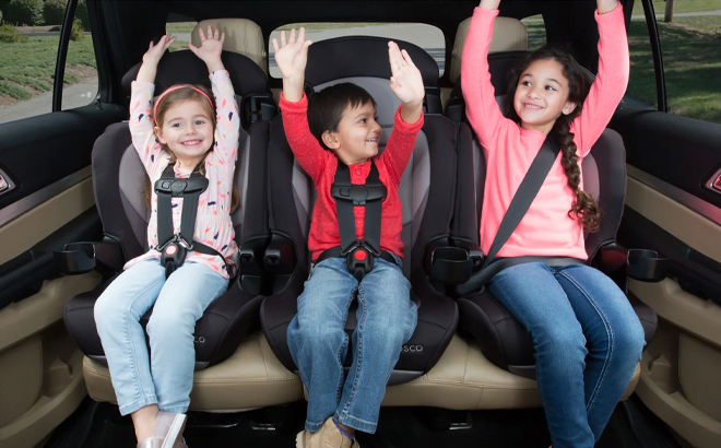 Kids Sitting in the Car in the Cosco Kids Finale 2 in 1 Booster Car Seat