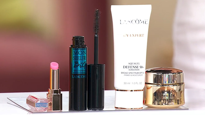 Lancome Summer Essentials Set on a Product Stand Lancome Summer Essentials Set on a Product Stand