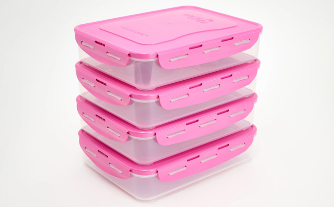 LocknLock 4 Piece Rectangle Storage Set in Dragonfruit Color