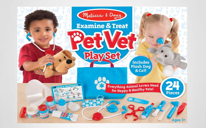 Melissa Doug Examine and Treat Pet 24 Piece Vet Play Set