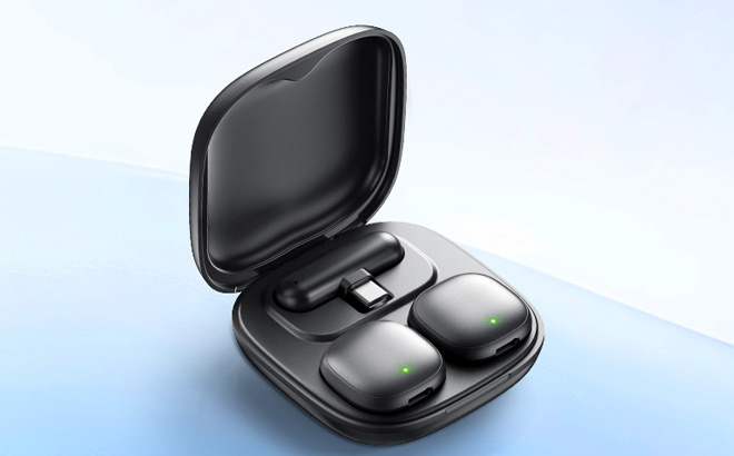 Mini Wireless Microphone on the Blue Table