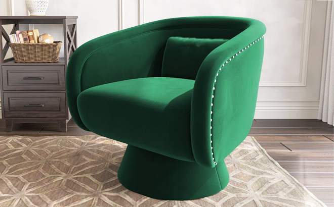 Nailhead Swivel Barrel Chair