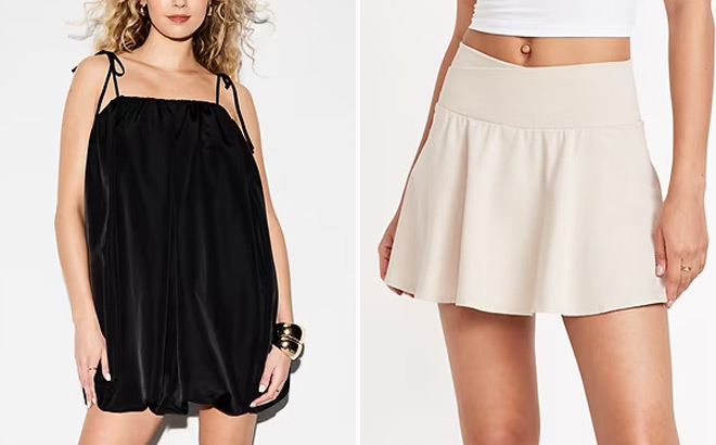 Old Navy Taffeta Bubble Mini Dress and Extra High Waisted Cloud Comfy Skort