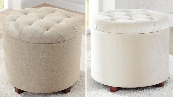 Ornavo Home Round Storage Ottoman in Two Colors