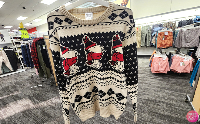 Peanuts Mens Snoopy Scarf Graphic Sweater