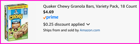 Quaker Chewy Granola Bars Checkout Screen