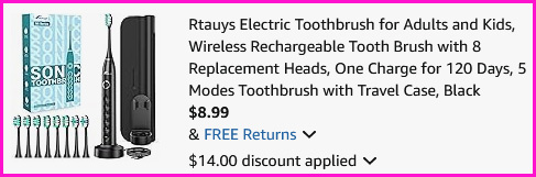Rtauys Wireless Rechargeable Toothbrush Checkout Screen