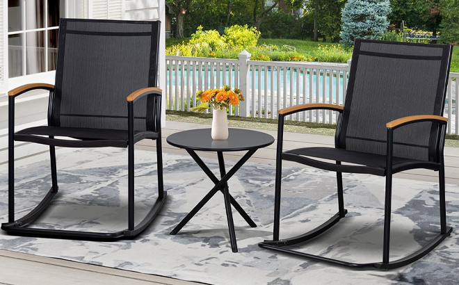 Shintenchi 3 Piece Outdoor Rocking Bistro Set