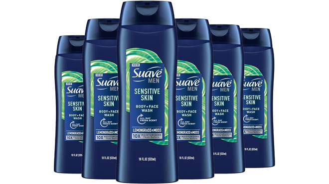 Suave Mens Sensitive Skin Body Face Wash 6 Pack