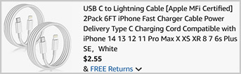 USB C To Lightning Cable 2 Pack Screenshot USB C To Lightning Cable 2 Pack Screenshot