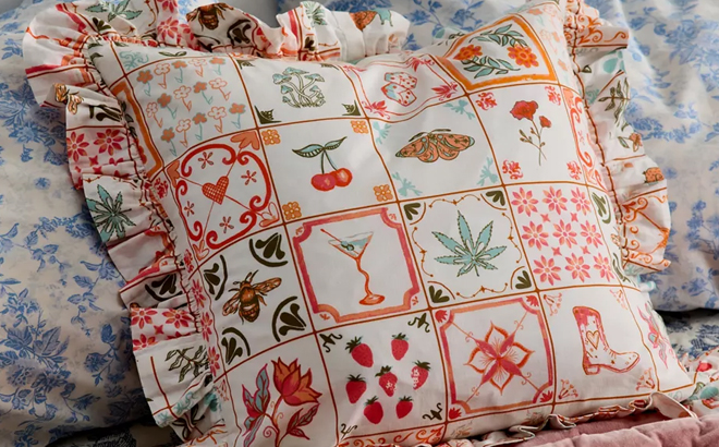 Urban Outfitters Harper Patterned Ruffle Trim Throw Pillow Urban Outfitters Harper Patterned Ruffle Trim Throw Pillow