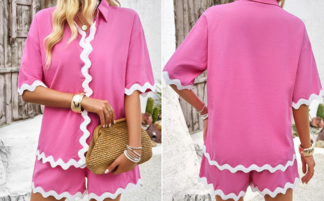 Wave Interlaced Linen Loose Fit Shorts Set Wave Interlaced Linen Loose Fit Shorts Set