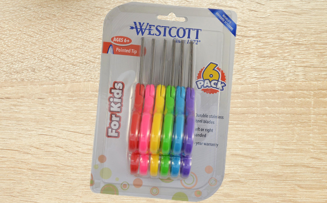 Westcott Kids Scissors 6 Pack on a Table