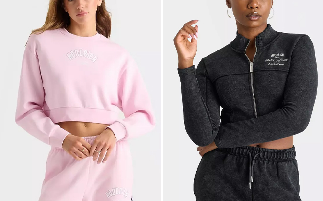 Womens Hoodrich Cherish Bling Cropped Crewneck Sweatshirt and Womens Hoodrich Acid Wash Full Zip Crop Top Womens Hoodrich Cherish Bling Cropped Crewneck Sweatshirt and Womens Hoodrich Acid Wash Full Zip Crop Top