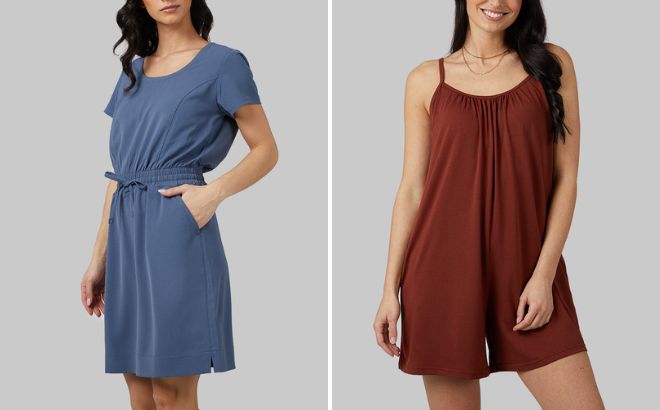 32 Degrees Womens Lightweight Twill Pocket Dress and Knit Bra Romper 32 Degrees Womens Lightweight Twill Pocket Dress and Knit Bra Romper