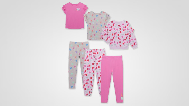 365 Kids by Garanimals 6 Piece Girls Sweatshirt and Sweatpants Outfit Set