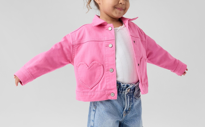 A Child wearing BabyGap Heart Denim Jacket A Child wearing BabyGap Heart Denim Jacket