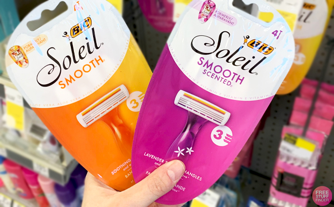 A Hand holding BIC Soleil 3 Smooth Scented 4 Count Razors A Hand holding BIC Soleil 3 Smooth Scented 4 Count Razors