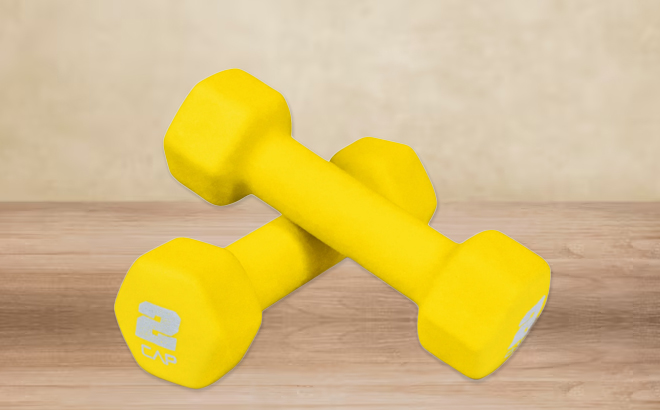 A Pair of CAP 2lb Yellow Neoprene Dumbbell